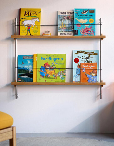 Moebe Moebe Boeken wandrek 73x85x7cm eiken planken (diverse kleuren palen)