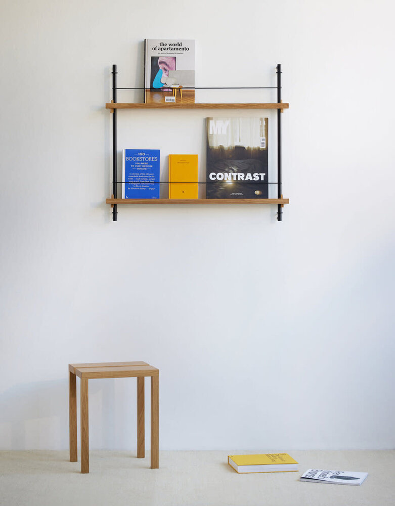 Moebe Moebe Boeken wandrek 73x85x7cm eiken planken (diverse kleuren palen)