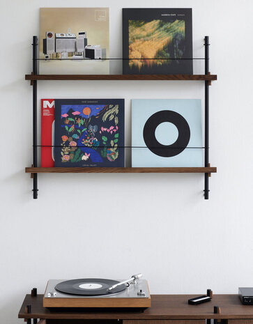 Moebe Moebe Boeken wandrek 73x85x7cm gerookt eiken planken (diverse kleuren palen)