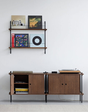 Moebe Moebe Boeken wandrek 73x85x7cm gerookt eiken planken (diverse kleuren palen)