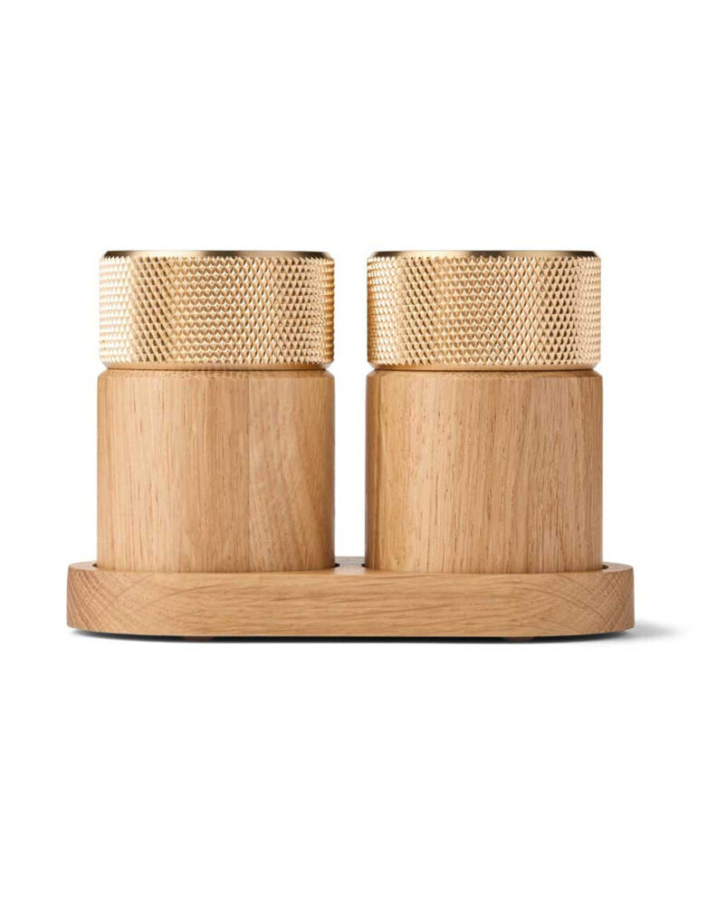 Gejst Gejst Sina Salt and Pepper Mill Set with Tray, Oak with Brass