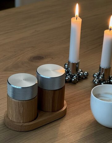 Gejst Gejst Sina Salt and Pepper Mill Set with Tray, Oak with Steel