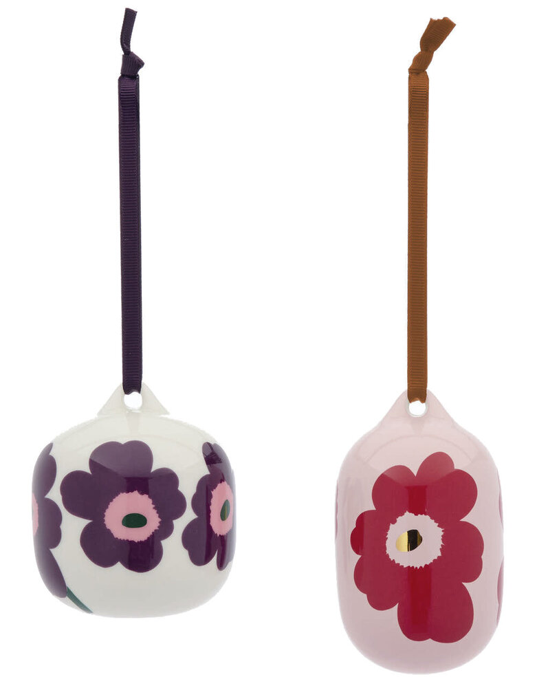 Marimekko Marimekko Unikko Hang ornament set van 2 cranberry pruim Marimekko Marimekko Unikko Hang ornament set van 2 cranberry pruim