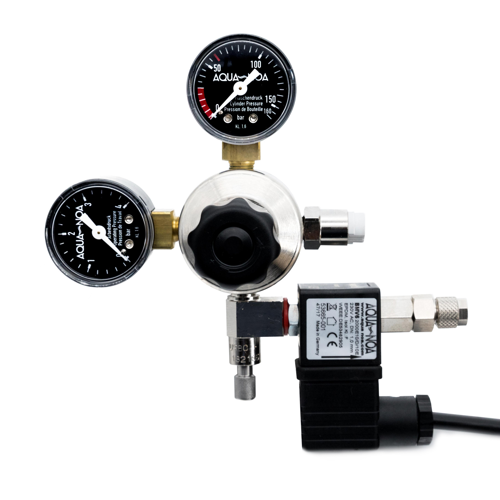 CO2 pressure regulator Profi with integrated solenoid valve + check valve