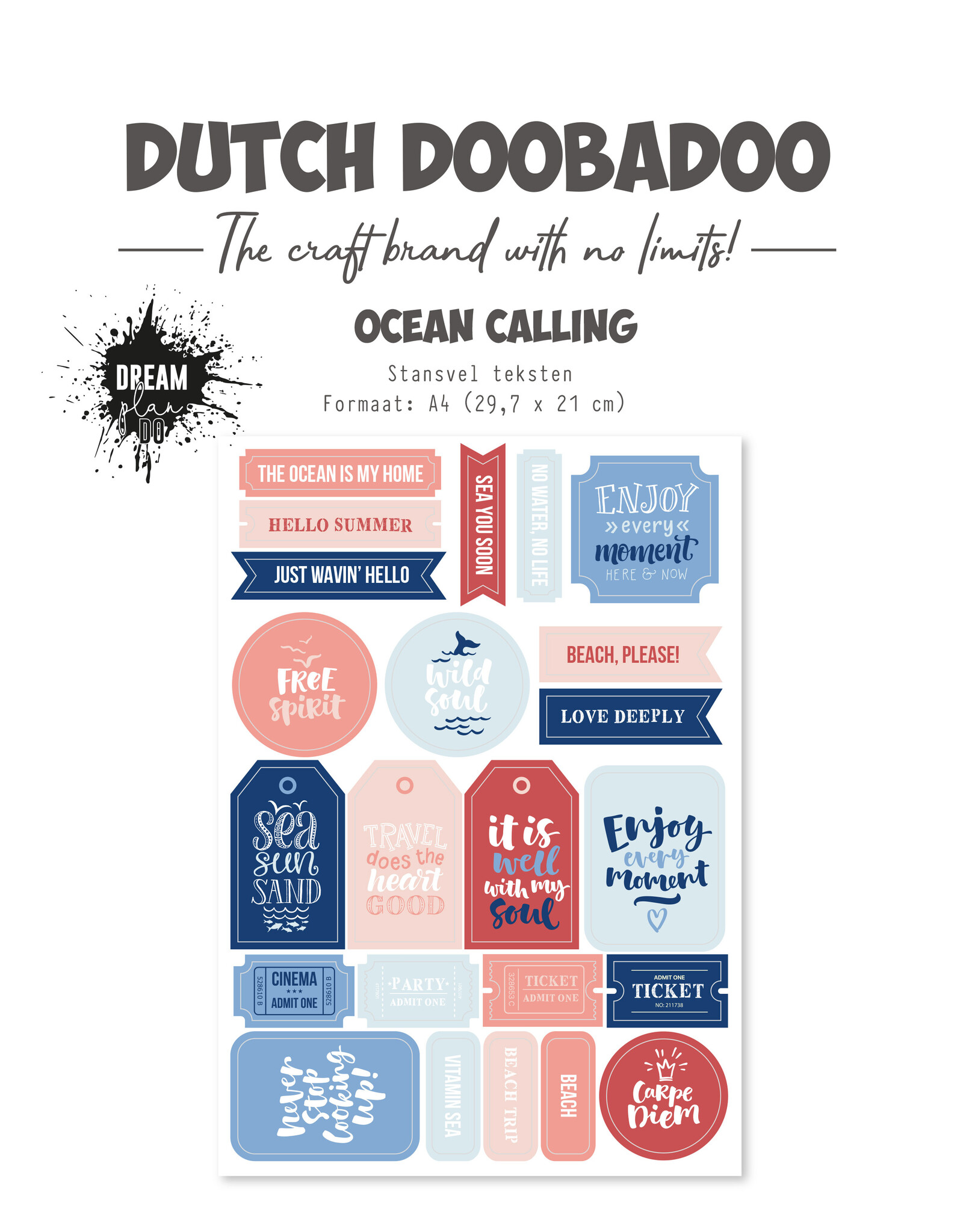 Dutch Doobadoo DDBD Stansvel Ocean calling teksten A4