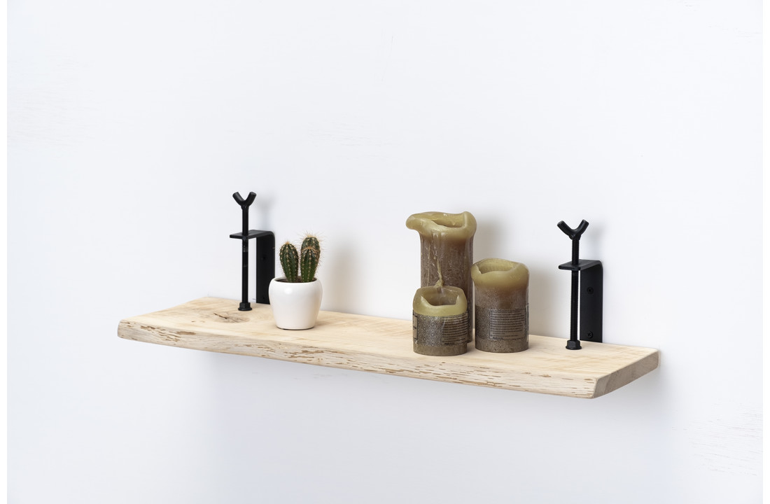 Oak wall shelf 26mm with large rotary clamps