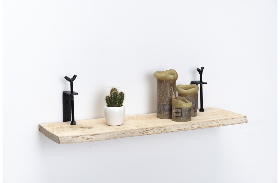 Oak wall shelf 26mm with large rotary clamps