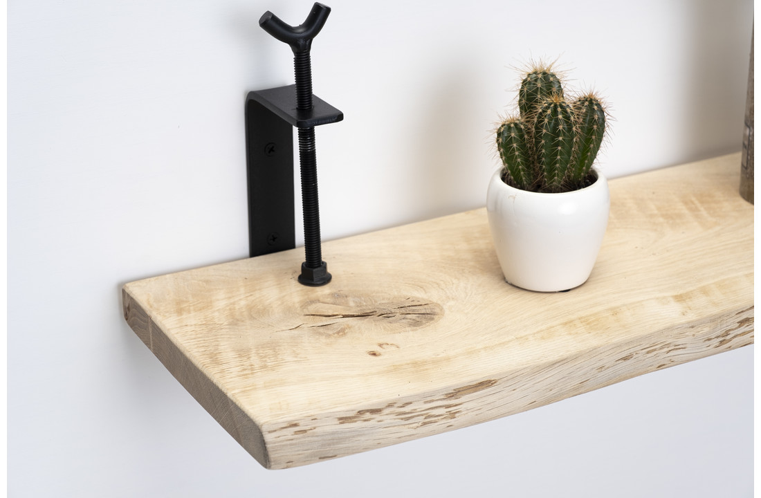Oak wall shelf 26mm with large rotary clamps