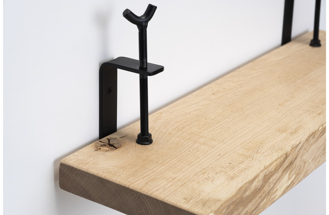 Oak wall shelf 36mm with large rotary clamps