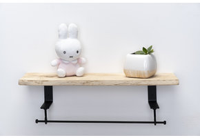 Eiken wandplank 26mm met stalen beugels en ophangsysteem