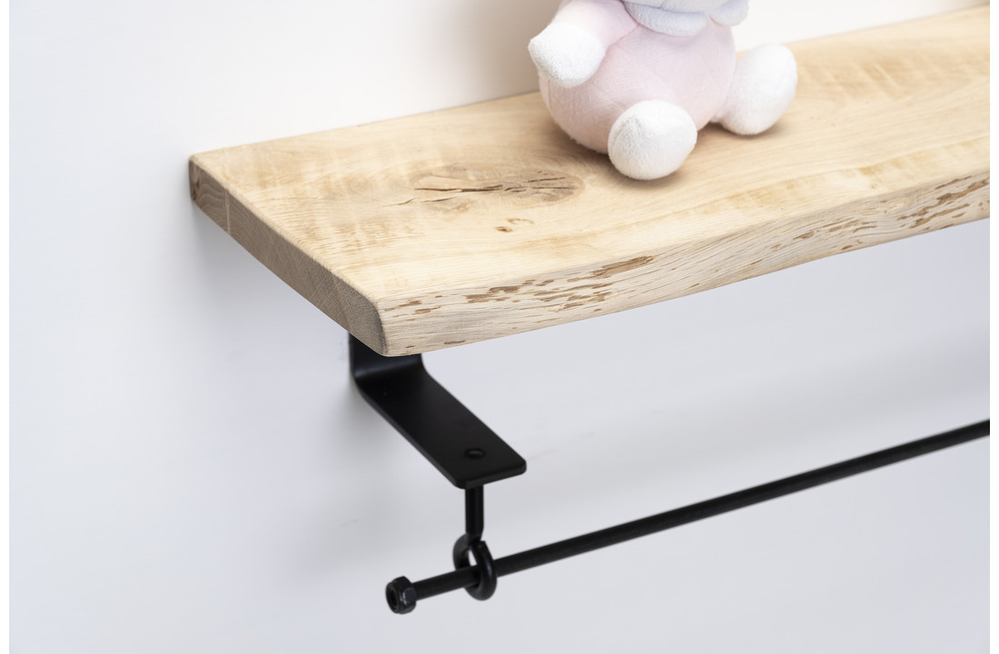 Eiken wandplank 26mm met stalen beugels en ophangsysteem