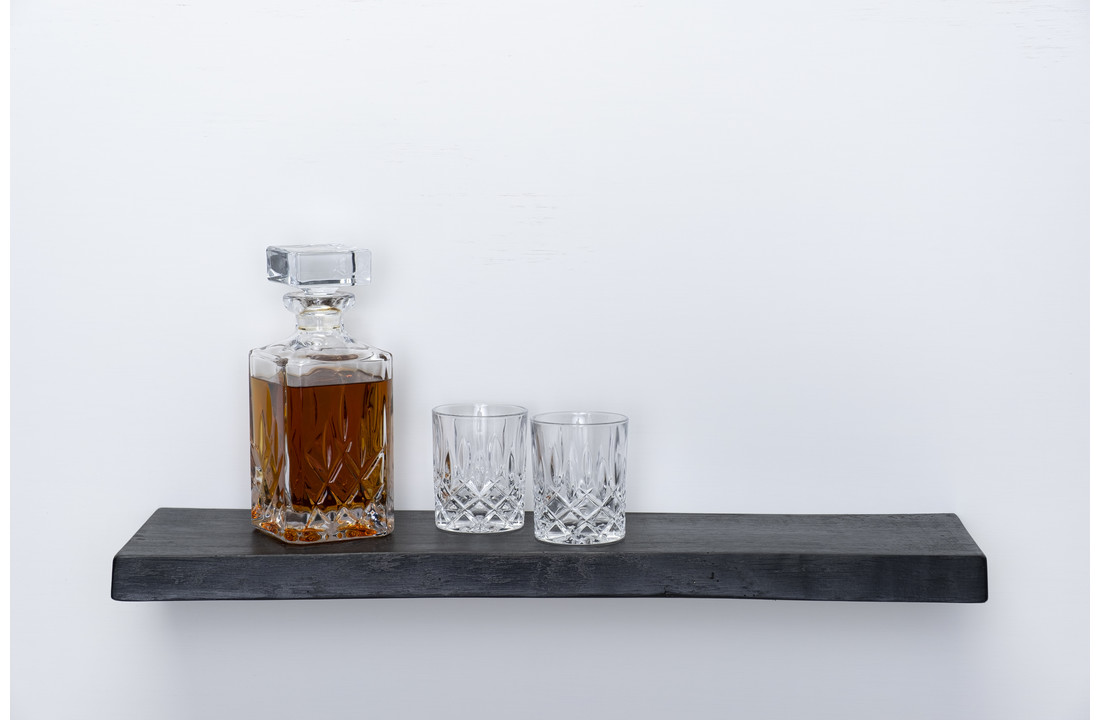 Zwart eiken wandplank 36mm geschuurd met blind montage systeem