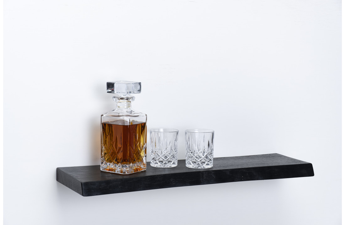 Zwart eiken wandplank 36mm geschuurd met blind montage systeem