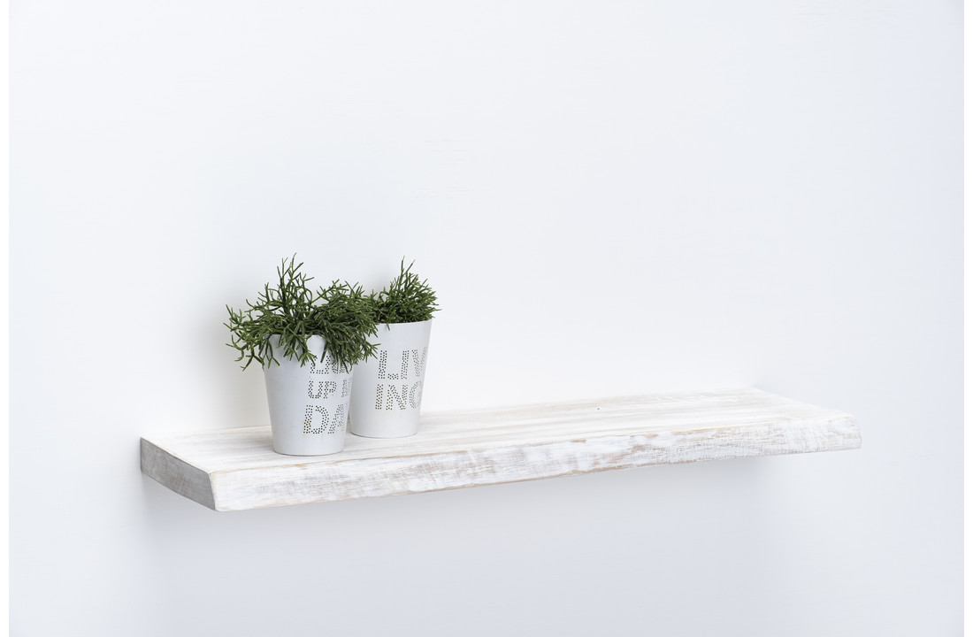 Vintage wit eiken wandplank 36mm geschuurd met blind montage systeem