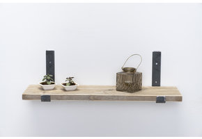 Wandplank steigerhout oud 3cm met open stalen beugels