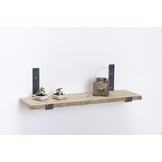 Wandplank steigerhout oud 3cm met open stalen beugels