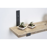 Wandplank steigerhout oud 3cm met open stalen beugels