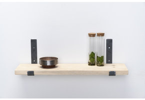 Wandplank steigerhout nieuw 3cm met open stalen beugels