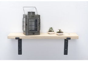 Wandplank steigerhout nieuw 3cm met open stalen beugels II