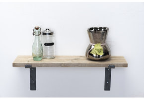 Wandplank steigerhout oud 3cm met open stalen beugels II