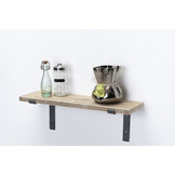 Wandplank steigerhout oud 3cm met open stalen beugels II