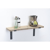 Wandplank steigerhout oud 3cm met open stalen beugels II