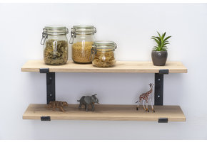 Wandrek dubbel met 2cm eiken schappen en stalen beugels