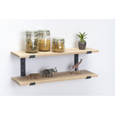 Wall rack double with 2cm oak shelves and steel brackets