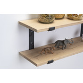 Wall rack double with 2cm oak shelves and steel brackets