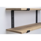 Wall rack double with 2cm oak shelves and steel brackets