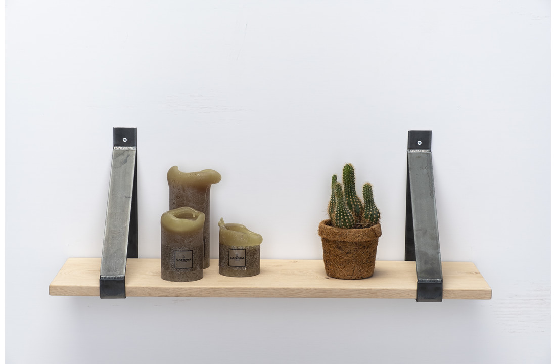 Wandplank eiken 2cm met stalen beugels