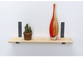 Wall shelf oak 2cm with open steel brackets