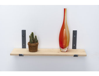 Wandplank eiken 2cm met open stalen beugels