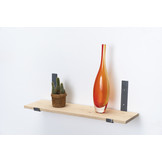 Wall shelf oak 2cm with open steel brackets