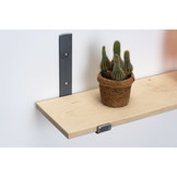 Wall shelf oak 2cm with open steel brackets