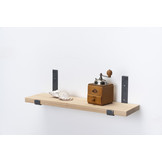 Wall shelf oak 3cm with open steel brackets