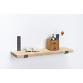 Wandplank eiken 3cm met open stalen beugels