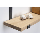 Wall shelf oak 3cm with open steel brackets