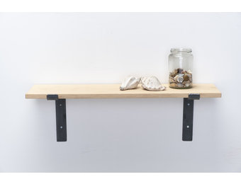 Wandplank eiken 2cm met open stalen beugels II