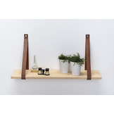 Wandregal Eiche 2cm mit Lederregalstützen braun
