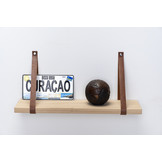 Wall shelf oak 3cm with leather shelves brown