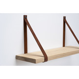 Wandplank eiken 3cm met leren plankdragers bruin