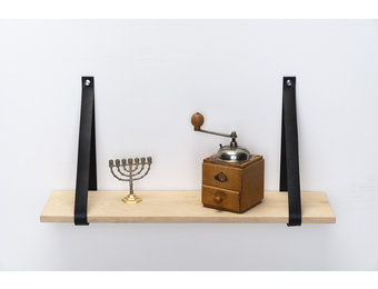 Wandregal Eiche 2cm mit Lederregalstützen schwarz