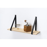 Wandregal Eiche 2cm mit Lederregalstützen schwarz