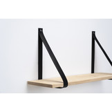 Wandplank eiken 2cm met leren plankdragers zwart