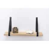 Wandplank eiken 3cm met leren plankdragers zwart