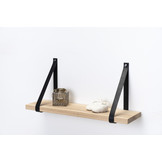 Wandplank eiken 3cm met leren plankdragers zwart