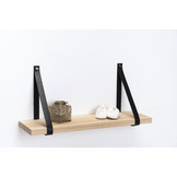Wandplank eiken 3cm met leren plankdragers zwart