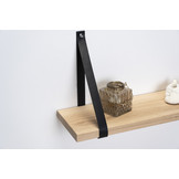 Wandplank eiken 3cm met leren plankdragers zwart