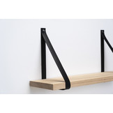 Wandplank eiken 3cm met leren plankdragers zwart